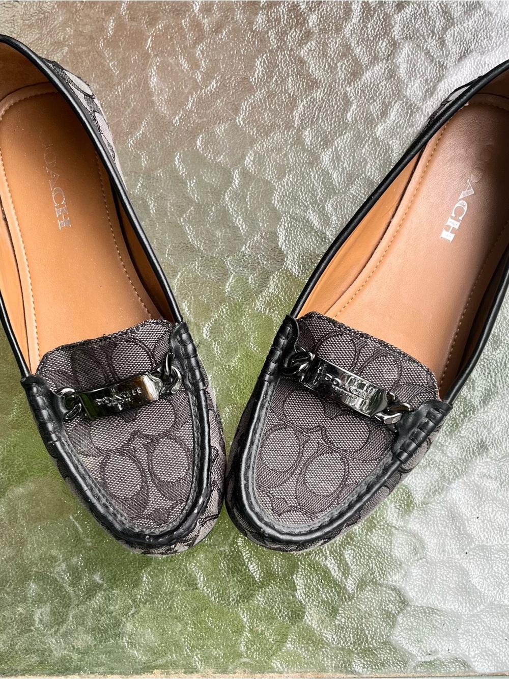Coach Olive Signature Loafers Black Canvas Driving Flats - Picture 3 of 9